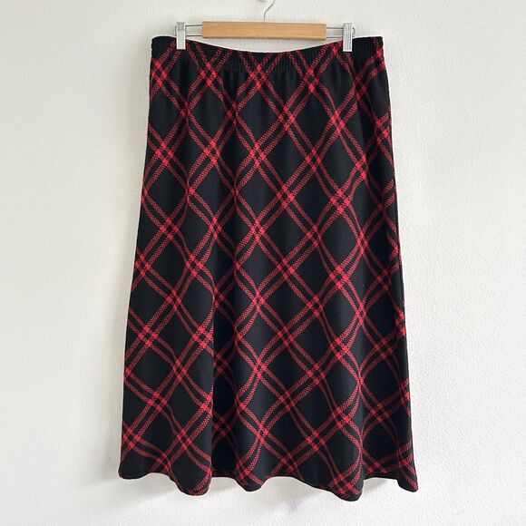 Vintage Red Black Plaid Midi Skirt C.D. Daniels Sz 1X Preppy Academia Office - Picture 1 of 12